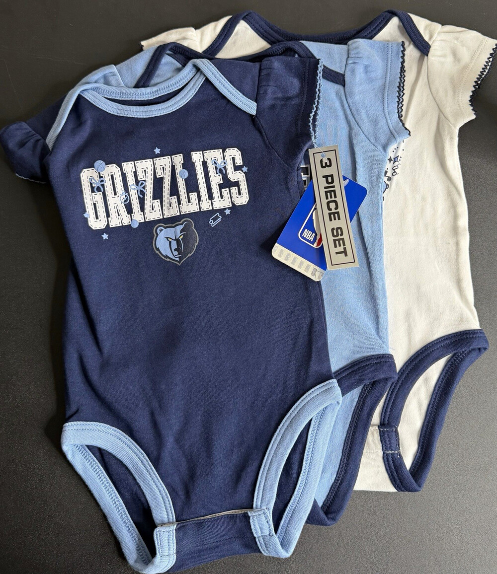 NBA Memphis Grizzlies Baby Bodysuit Shirt Set of 3 Blue/White 6-9M